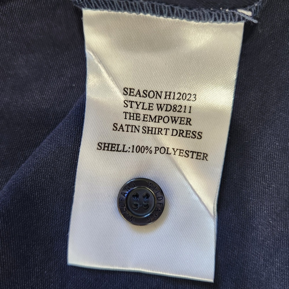 Wildfang NWOT Empower Satin Shirt Dress XS Navy Blue Short Sleeve Midi WD8211‎ - Picture 6 of 7